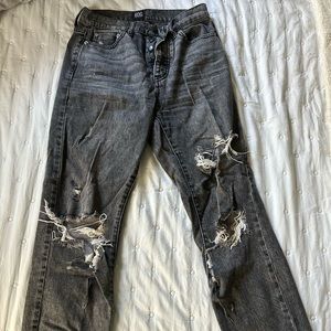 BDG Urban Outfitters High Rise Slim Straight Distressed Denim Jeans Gray Size 25